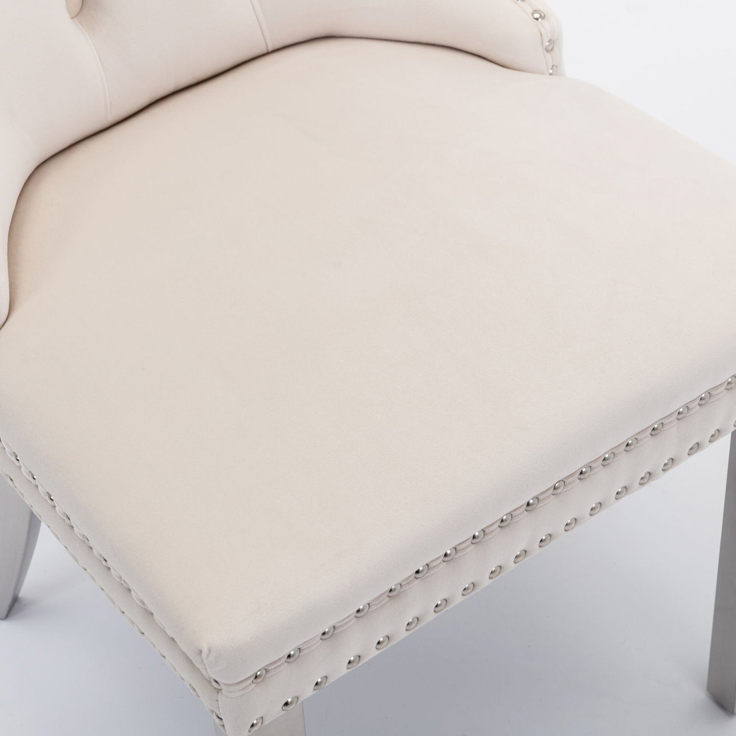 Nikki - Modern, High-End Tufted Solid Wood Contemporary Velvet Upholstered Dining Chair With Chrome Stainless Steel Plating Legs, Nailhead Trim (Set of 2) - Beige