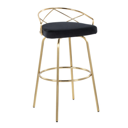 Charlotte - Glam Glam / Art Deco Fixed Height Barstool With Swivel With Round Footrest (Set of 2) - Gold / Black