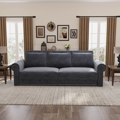 King Pull Out Sofa Bed, Chesterfield Sofa, 3 In 1 Velvet Convertible Sleeper Sofa With Nailhead Trim & Rolled Arm Multifunctional Sofa Bed For Living Room - Gray
