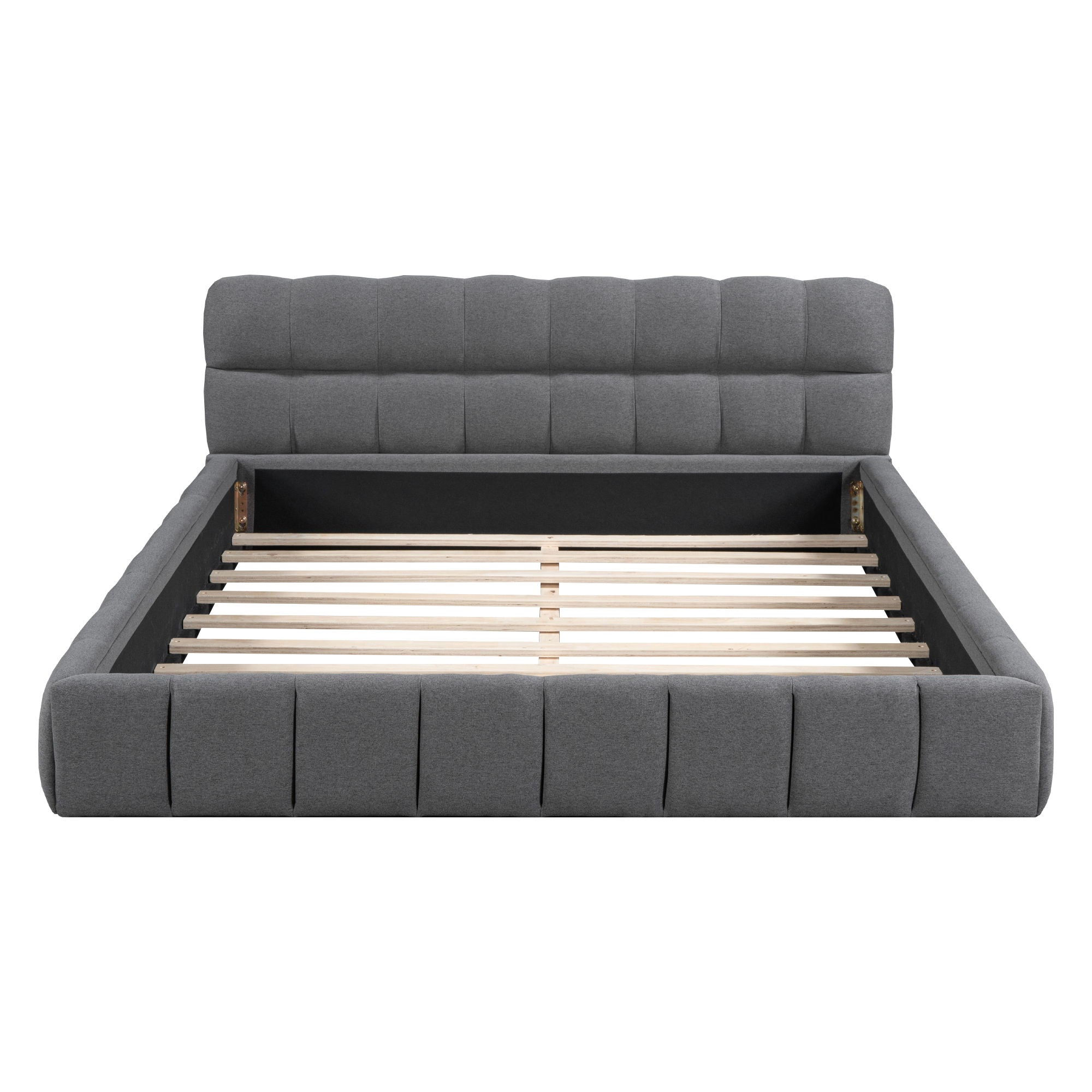 Queen Size Upholstered Platform Bed With Thick, Grounded Bed With Solid Frame - Gray