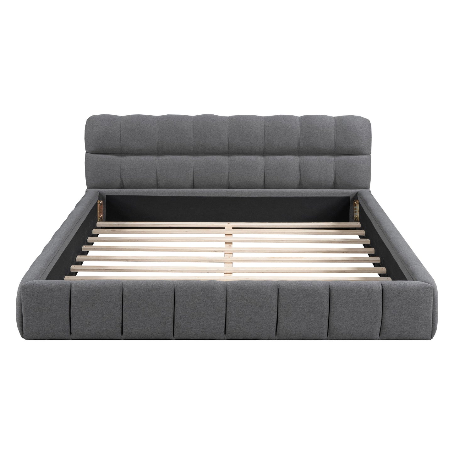 Queen Size Upholstered Platform Bed With Thick, Grounded Bed With Solid Frame - Gray