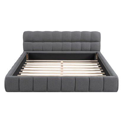 Queen Size Upholstered Platform Bed With Thick, Grounded Bed With Solid Frame - Gray