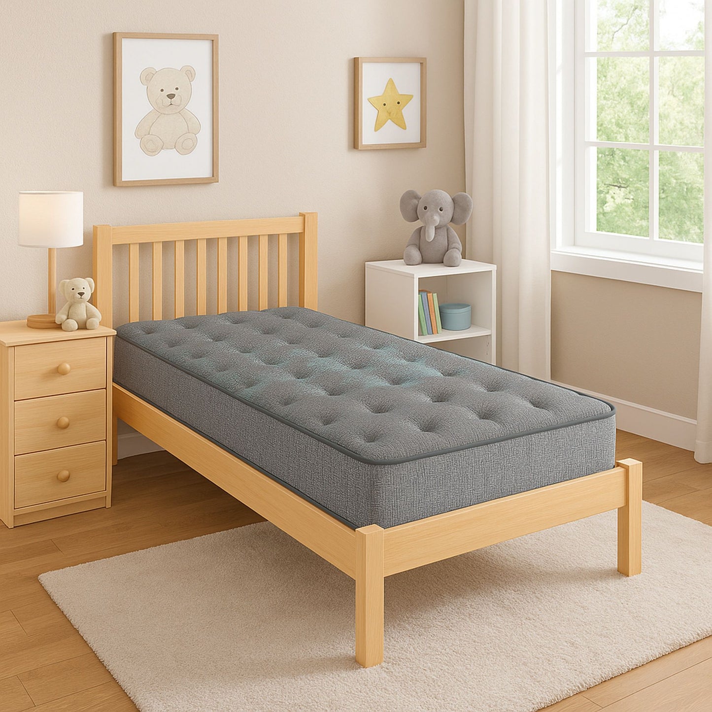 Comfort Care - 7" Queen Size, Foam Core Mattress, Medium Comfort - Gray / Blue