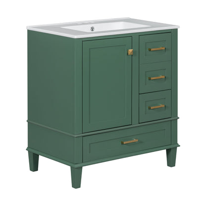 Bathroom Vanity, Modern Bathroom Cabinet With Sink Combo Set, Bathroom Storage Cabinet With A Soft Closing Door And 3 Drawers, Solid Wood Frame - Green