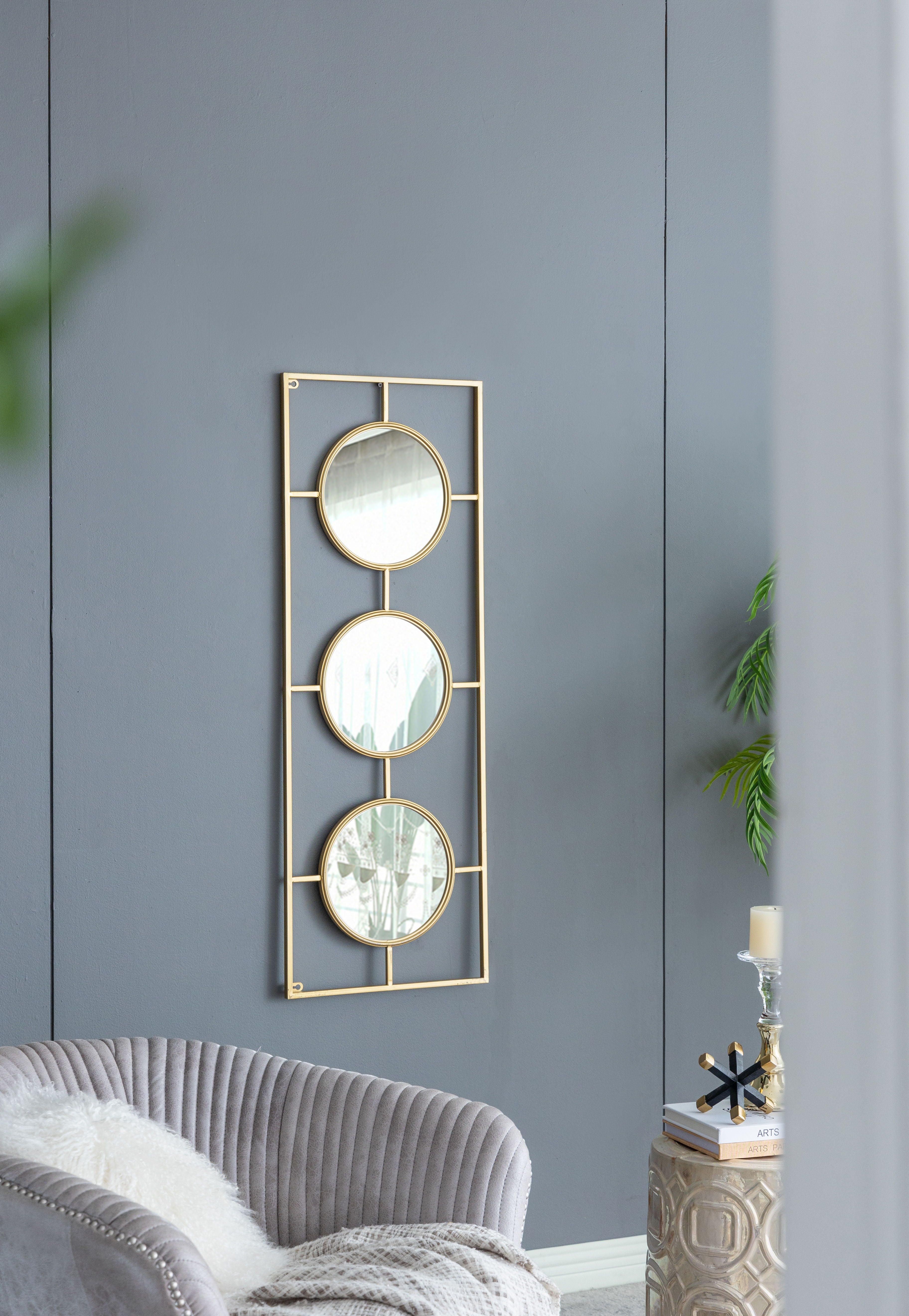 3 Mirror Piece Wall Mirror InRectangular Frame, Home Wall Decor For Bedroom Living Room - Gold