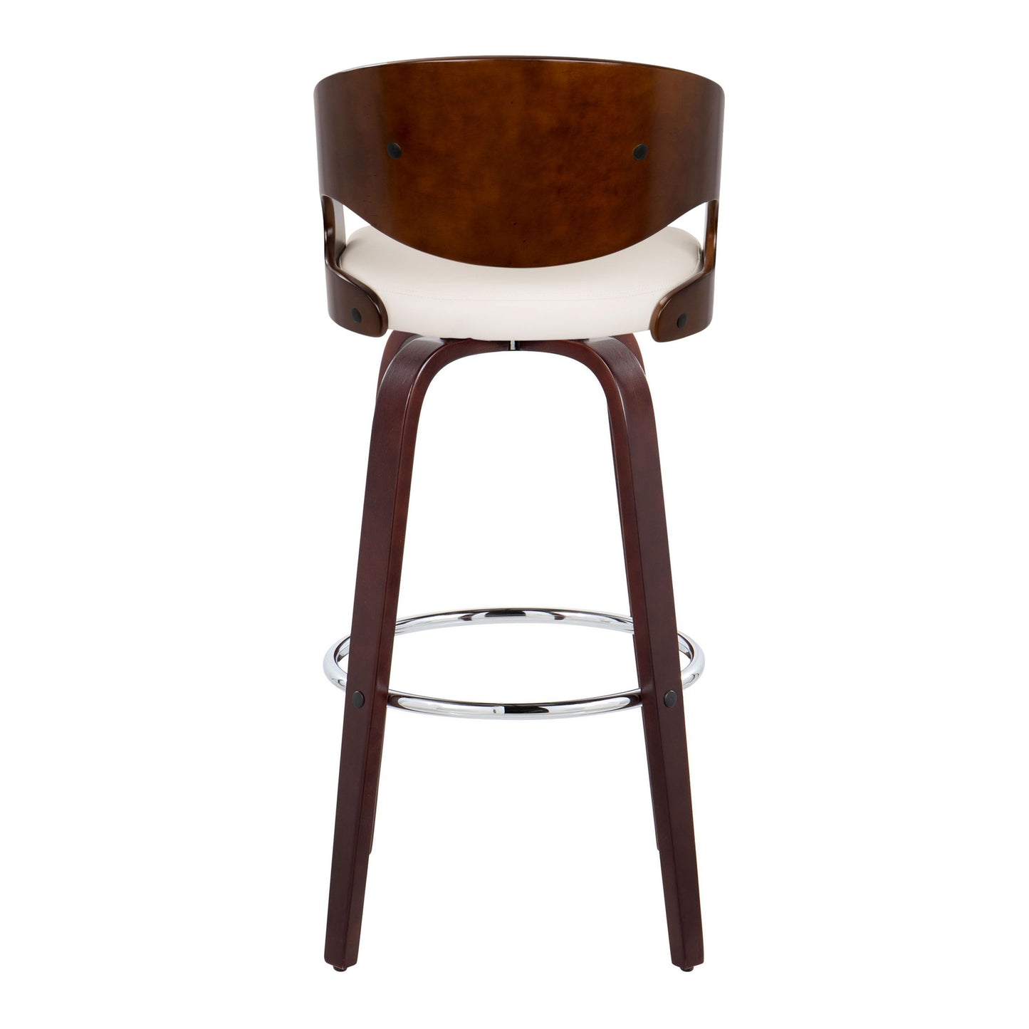 Pino - Mid-Century Modern Fixed Height Barstool With Swivel With Round Footrest (Set of 2) - Cherry / White