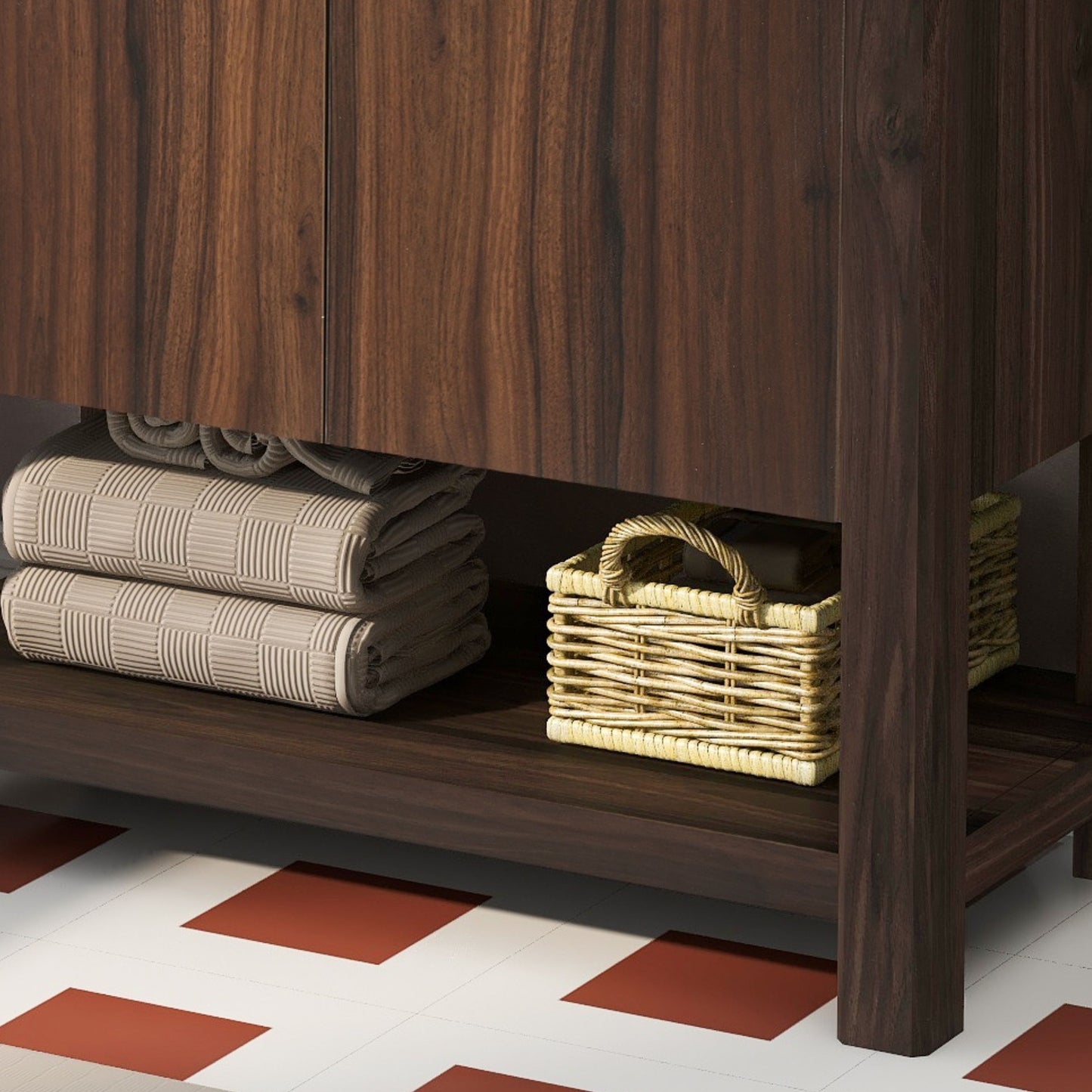 36" Modern Bathroom Vanity With Rectangle Ceramic Sink, Bathroom Cabinet And 45 Degrees Free Handle Design Soft Closing Doors, 1 Open Shelf At The Bottom - Dark Brown