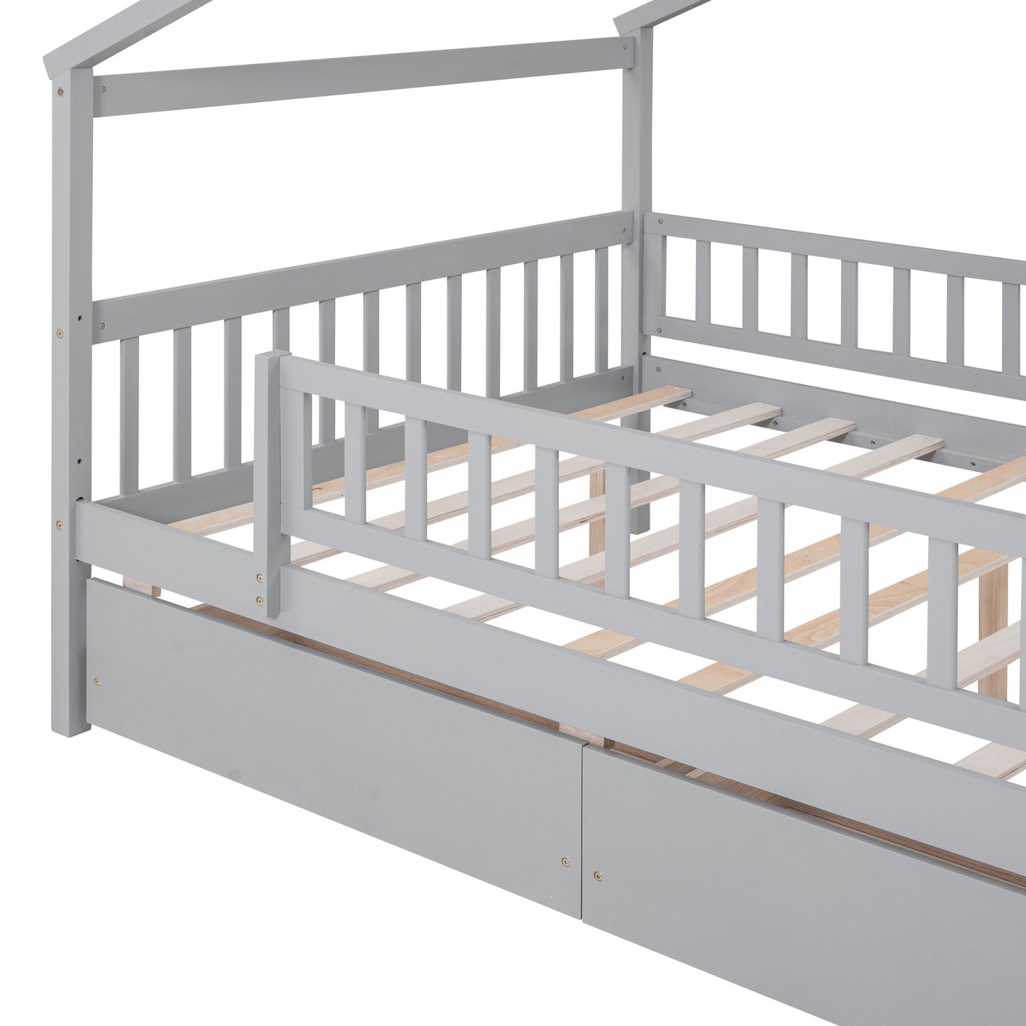 Full Size House Bed With 2 Drawers - Gray