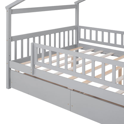 Full Size House Bed With 2 Drawers - Gray