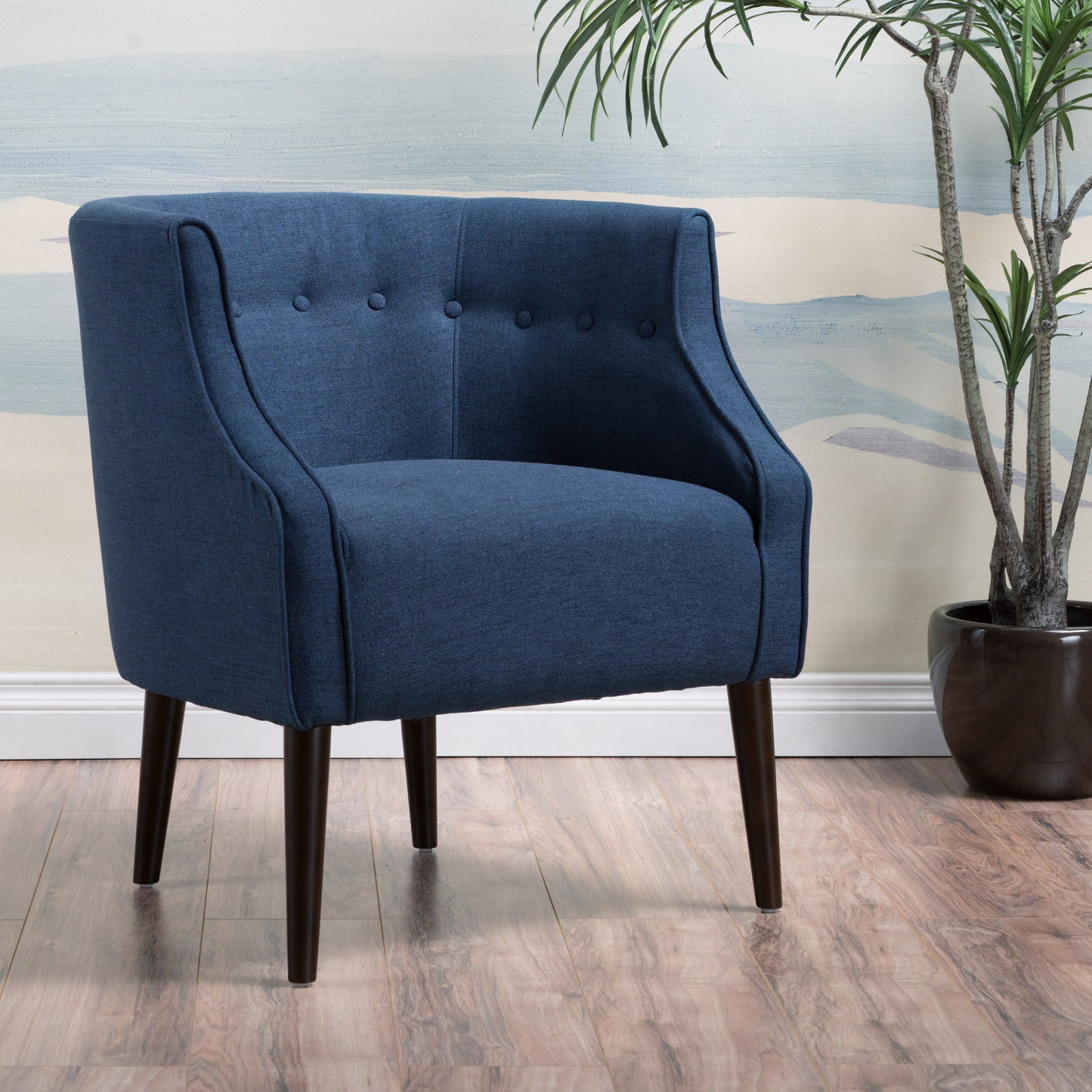 Contemporary Upholstered Club Chair With Button Tufting - Navy Blue