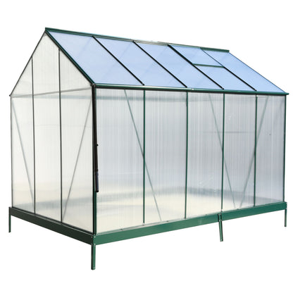 6.3'*10.2'*7' Polycarbonate Greenhouse, Heavy Duty Outdoor Aluminum Walk-In Green House Kit With Rain Gutter, Vent And Door For Backyard Garden - Green