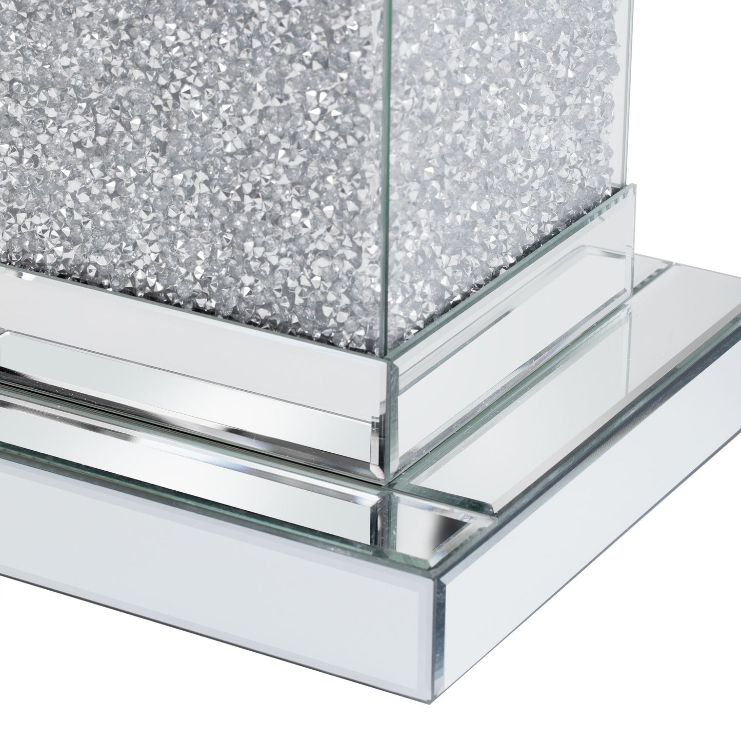 Square Mirrored End Table With Led Lights, Modern Side Table With Crushed Diamond For Living Room - Silver