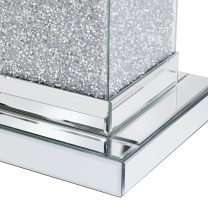 Square Mirrored End Table With Led Lights, Modern Side Table With Crushed Diamond For Living Room - Silver