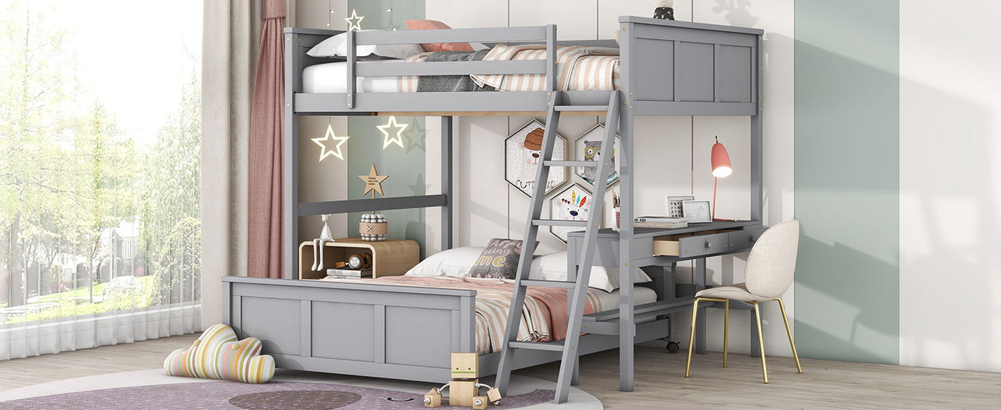 Full Over Full Bunk Bed With Desk - Gray