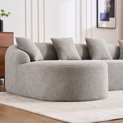 Compression Sofa: Combining Chaise Longue With 3 Seater, Wood Grain Chenille Fabric, Full Sponge Compression Sofa, Combined Sofa With 4 Pillows For Living / Home Furniture / Apartment - Gray