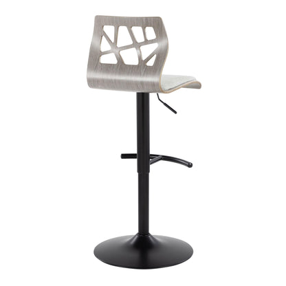 Folia - Contemporary Adjustable Barstool With Swivel With Rounded T Footrest (Set of 2) - Black / Light Gray