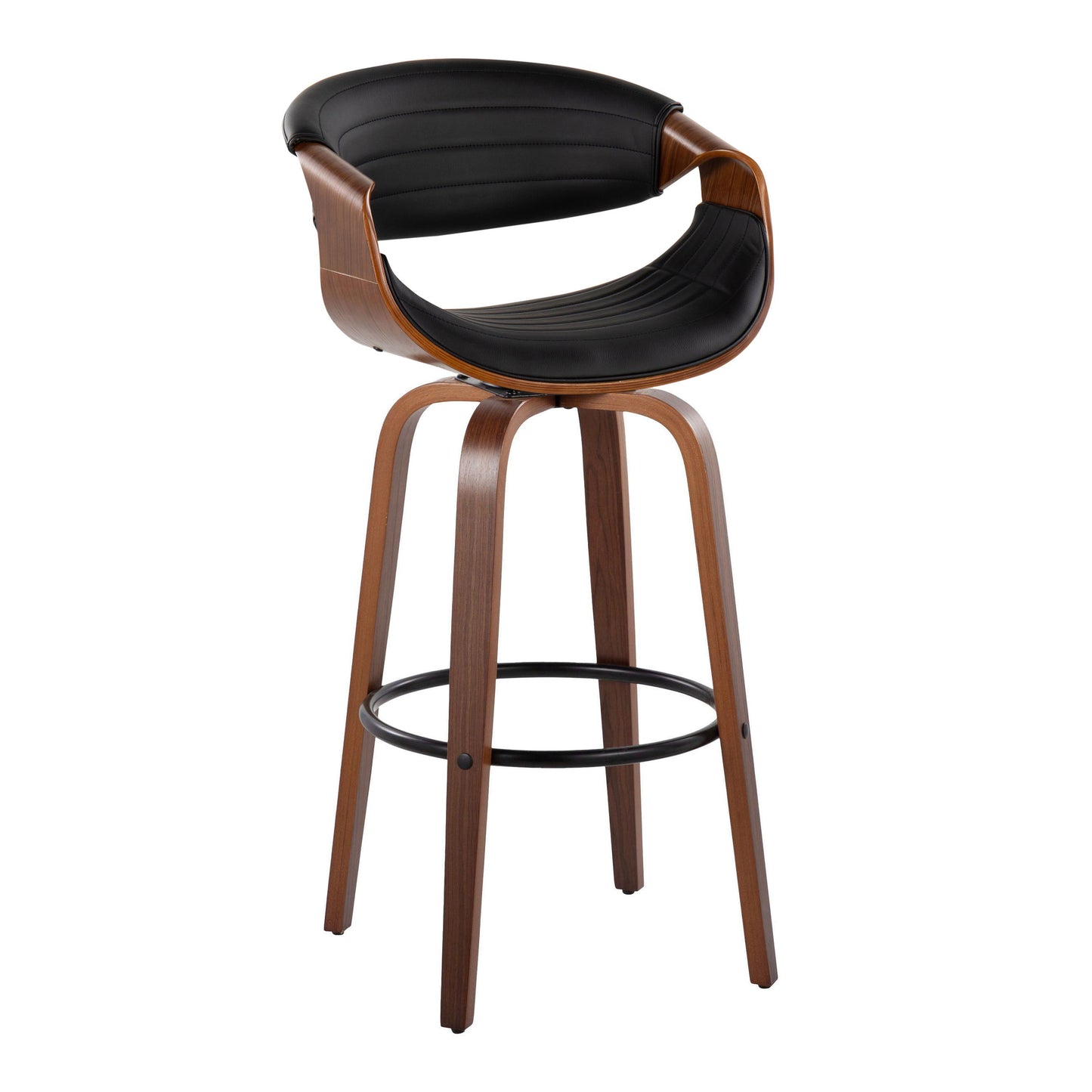 Symphony - Mid-Century Modern Fixed Height Barstool With Swivel And Round Footrest (Set of 2) - Walnut / Black