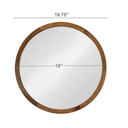 Circle Wall Mirror With Wooden Frame, Wall Mirror For Living Room - Brown
