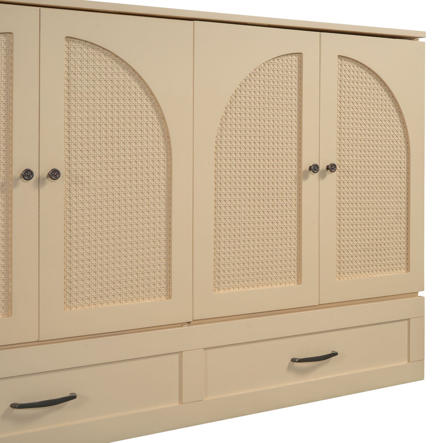 Queen Size Murphy Bed With Large Drawers, Gold