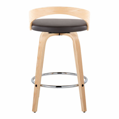 Grotto - Contemporary Fixed Height Counter Stool With Swivel With Round Footrest (Set of 2) - Natural / Brown