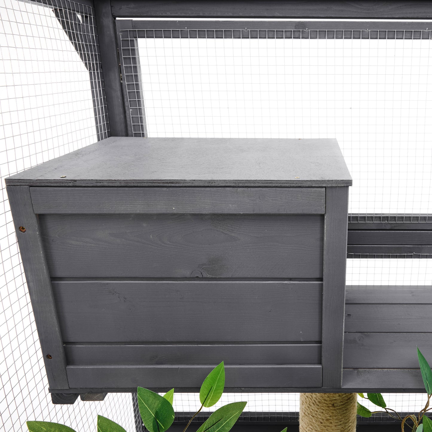 Outdoor Diy Cat House Catio With Double Enter Doors, Platforms, And Condos - Dark Gray