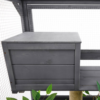 Outdoor Diy Cat House Catio With Double Enter Doors, Platforms, And Condos - Dark Gray
