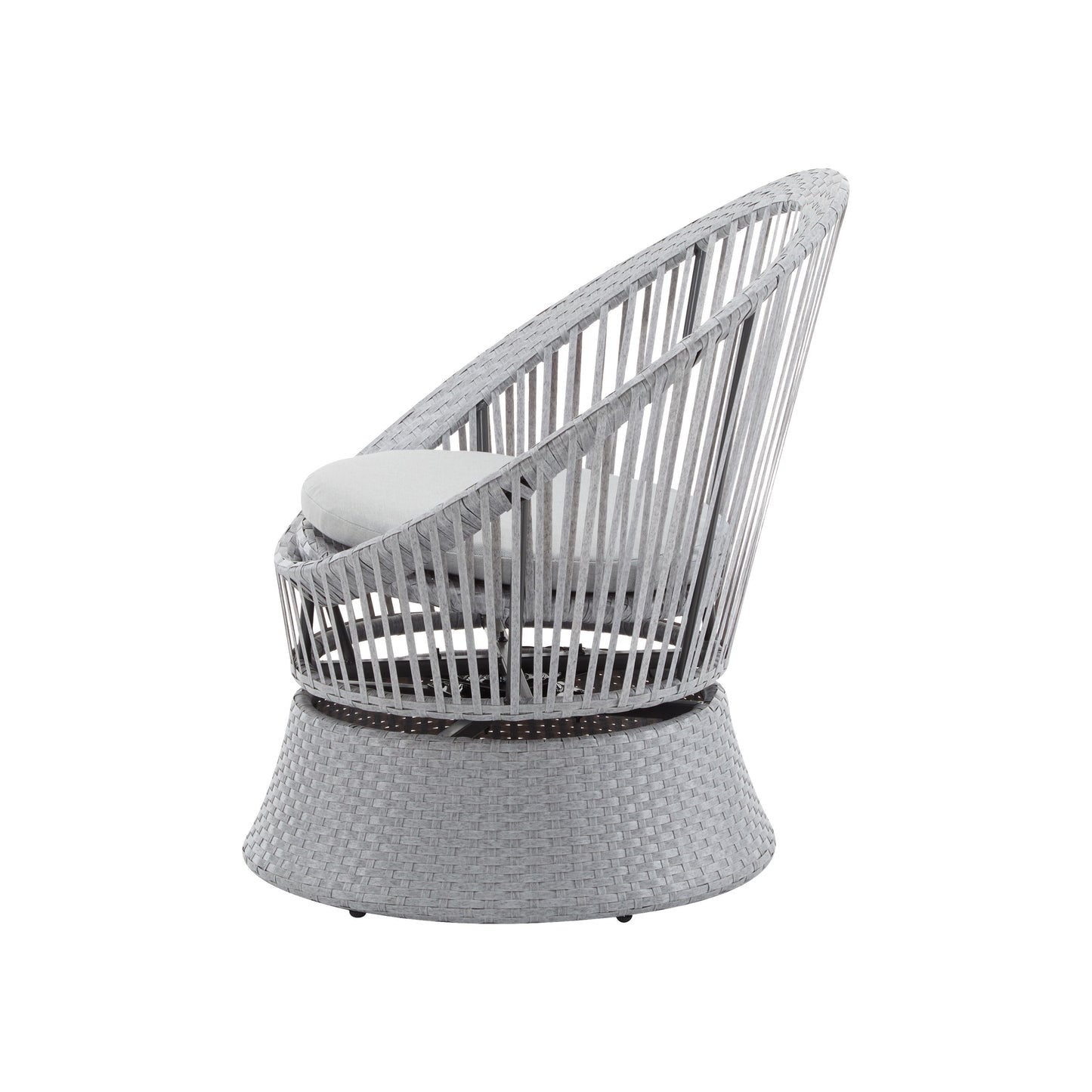 Modern Silver Swivel Wicker Lounge Chair With Xianrattan And Iron Frame, Stylish Round Design - Silver Gray