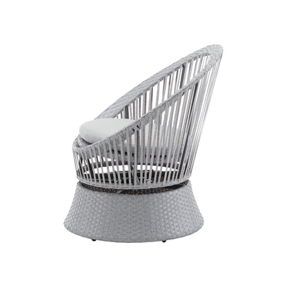 Modern Silver Swivel Wicker Lounge Chair With Xianrattan And Iron Frame, Stylish Round Design - Silver Gray