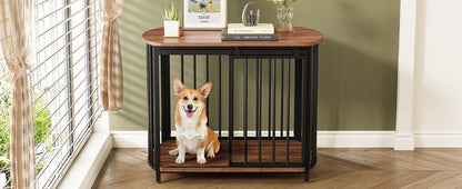 Furniture Style Dog Crate For Small And Medium Dogs, Wooden Cage Indoor Kennel Furniture, Modern Dog Crate End Table With Double Doors - Brown