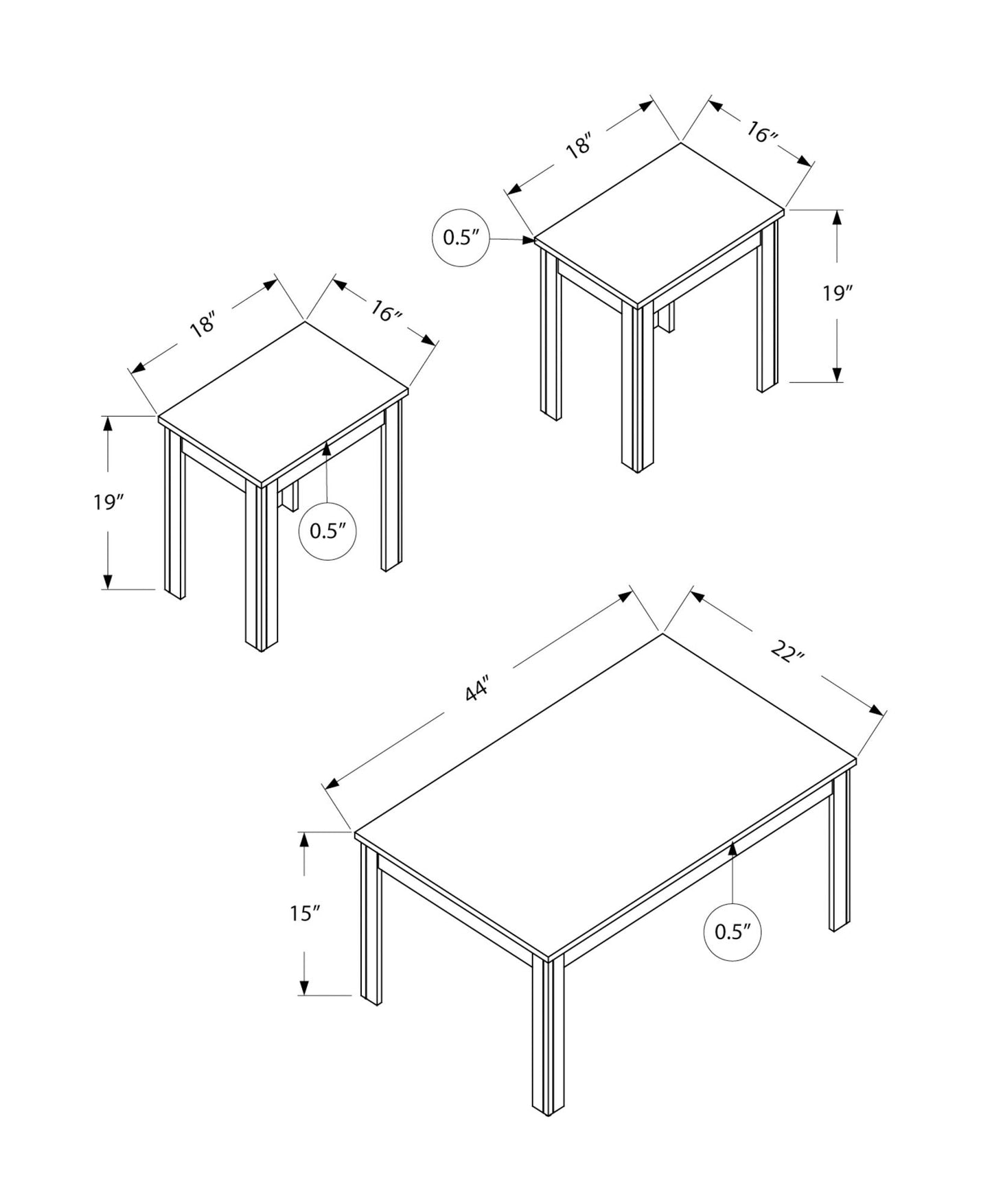 Table Set, Coffee, End, Side, Accent For Living Room Transitional (Set of 3) - Taupe