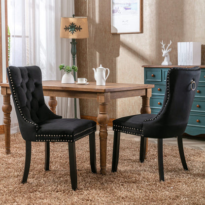 Nikki - Modern, High-End Tufted Solid Wood Contemporary Velvet Upholstered Dining Chair With Wood Legs Nailhead Trim (Set of 2) - Black