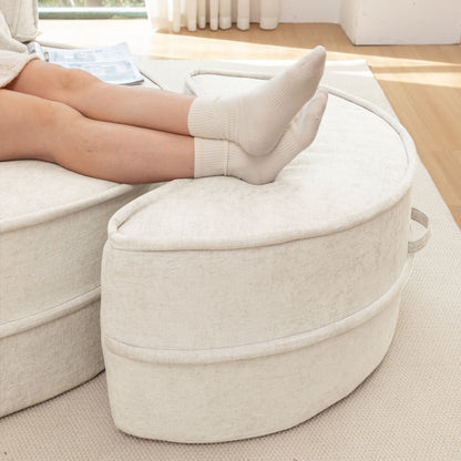 Modern Oversized Round Barrel Accent Chair With Ottoman Velvet Upholstered Lounge Armchair With 5 Pillows For Living Room Or Bedroom - Beige