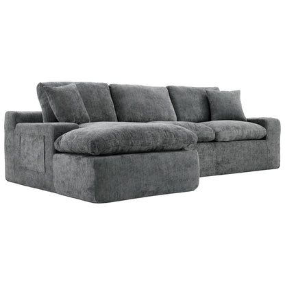 Cloud Sectional Sofa Upholstered Sofa Couch With Double-Layer Cushion And Side Pockets, Free Combined Sectional Sofa Full Compressed Sofa For Living Room - Gray
