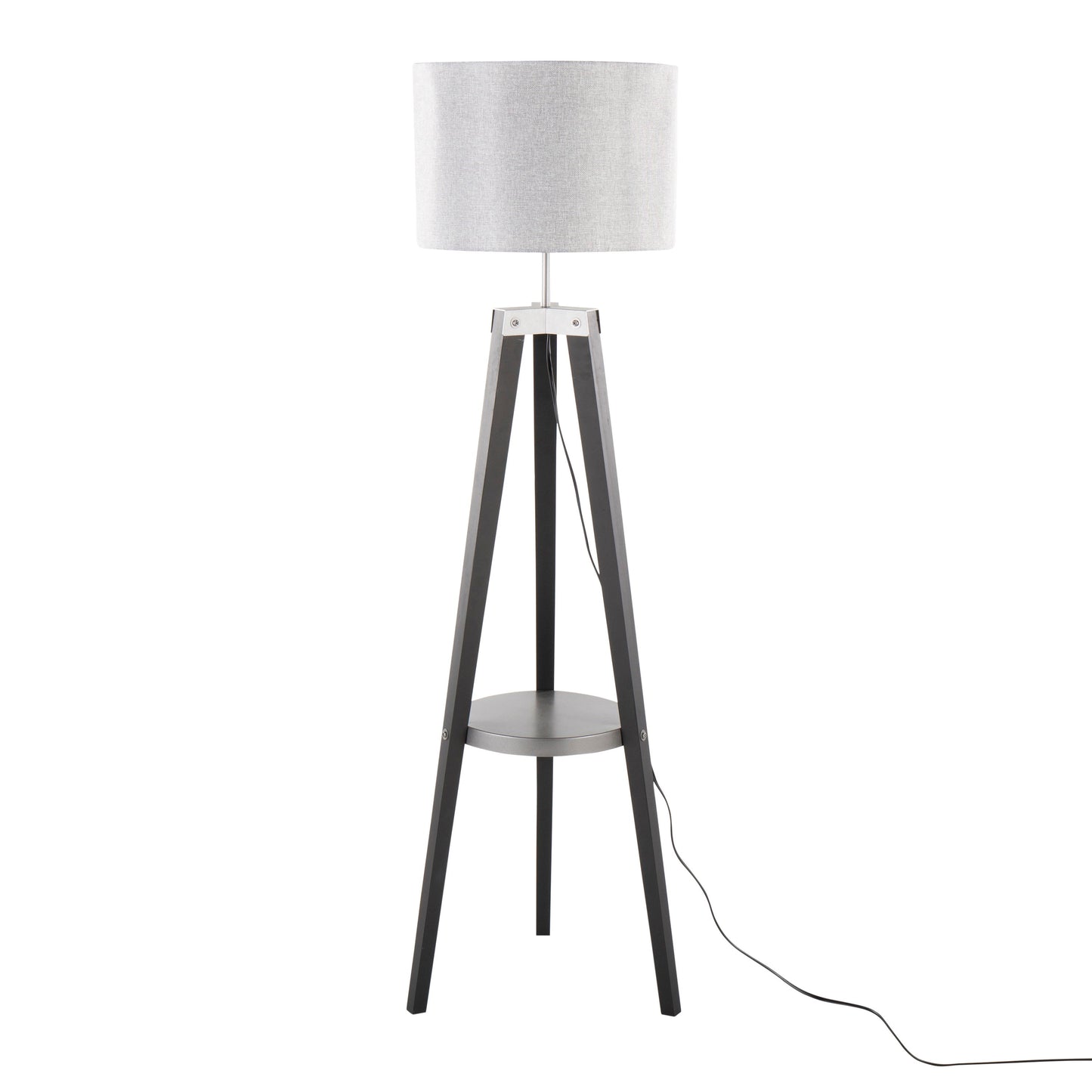 Compass - Mid-Century Modern Floor Lamp With Shelf - Black / Silver / Gray