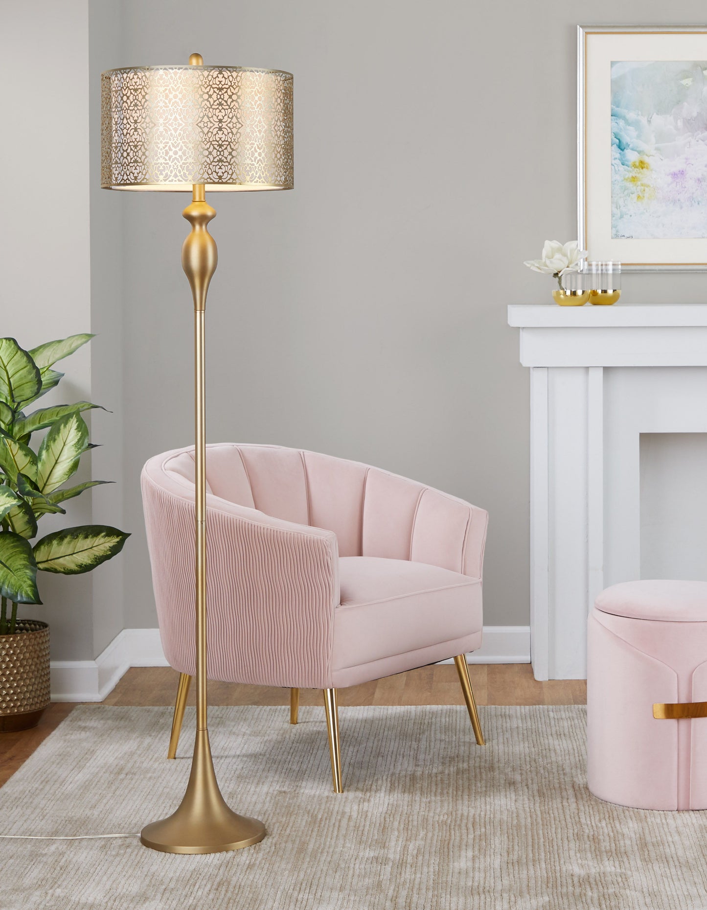 Ashland - Contemporary Floor Lamp With Laser Cut - Gold / Off White