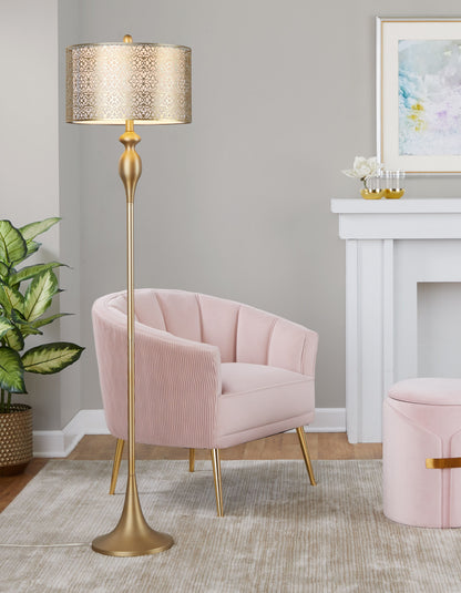 Ashland - Contemporary Floor Lamp With Laser Cut - Gold / Off White