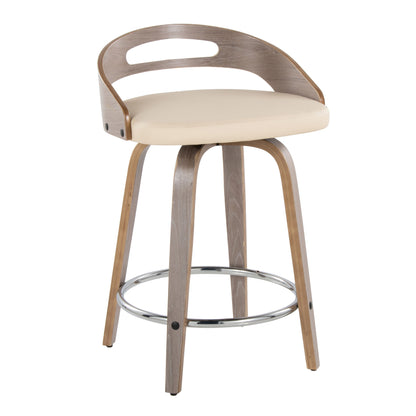 Cassis - Mid-Century Modern Fixed Height Counter Stool With Swivel With Round Footrest (Set of 2) - Light Gray / Cream