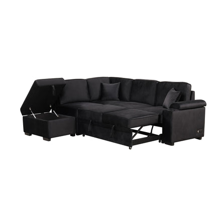 Sleeper Sofa Bed, 2 In 1 Pull Out Sofa Bed L-Shape Couch With Storage Ottoman For Living Room, Bedroom Couch And Small Apartment - Black