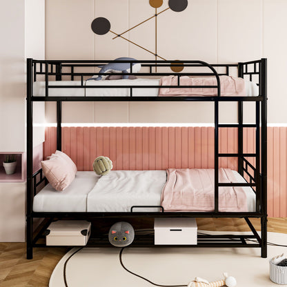 Twin Over Twin Bunk Bed With Shelf And Guardrails - Black