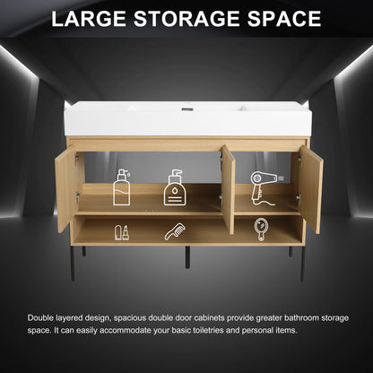 Modern Bathroom Vanity Combo With Single Resin Sink And Storage Cabinet, Multilayer Solid Wood - Oak