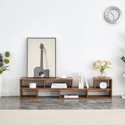 Modern 2 Piece Cube TV Stand With Open Storage, L Shaped Design - Walnut
