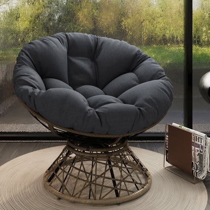 Ergonomic Wicker Chair With Cloud Thick Density Cushion, 3 Proof Cover High Capacity Iron Frame Fluid 360ÔøΩÔøΩÔøΩÔøΩÔøΩÔøΩÔøΩÔøΩÔøΩÔøΩÔøΩÔøΩÔøΩÔøΩÔøΩ Swivel - Black / Brown