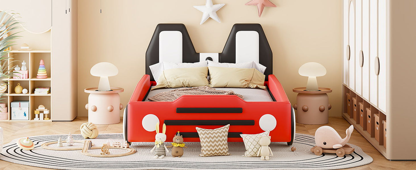 Twin Size Race Car Shaped, Platform Bed & Wheels - Red