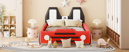Twin Size Race Car Shaped, Platform Bed & Wheels - Red