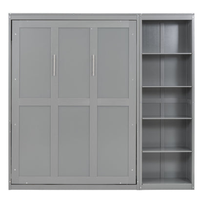 Full Size Murphy Wall Bed With Shelves - Gray