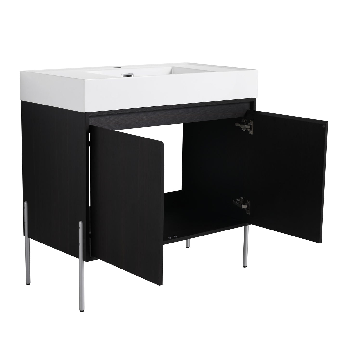 Minimalist 36" Freestanding Bathroom Vanity With Resin Sink And Storage Cabinet - Dark Oak