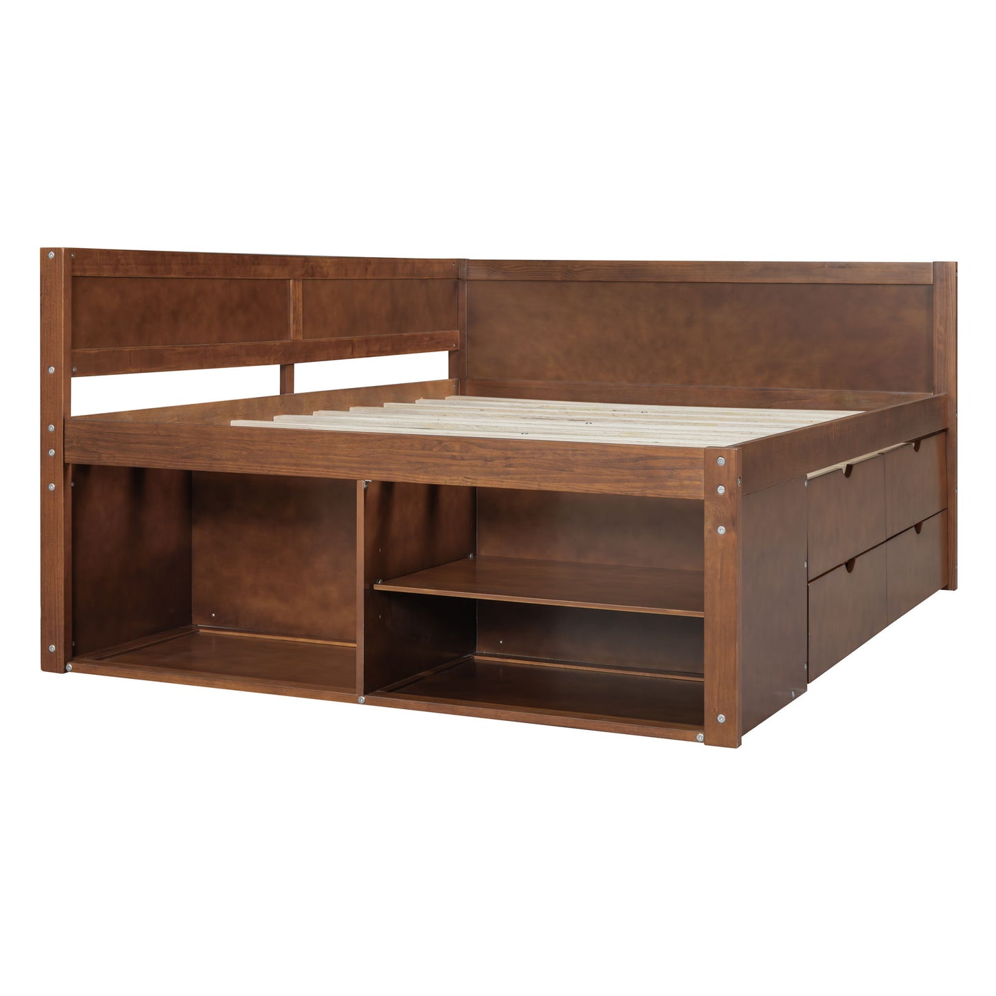 Full Size Daybed With Drawers And Shelves - Walnut