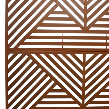 Rusty Outdoor & Indoor Freestanding Metal Privacy Screen, Decorative Privacy Fence Panels For Deck, Balcony, Patio - Rust Red