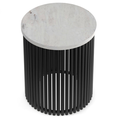 Demy - Metal Accent Table - White Marble / Black