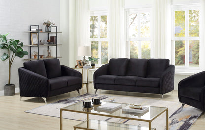 Sofia - Velvet Fabric Sofa, Loveseat Living Room (Set of 2) - Black